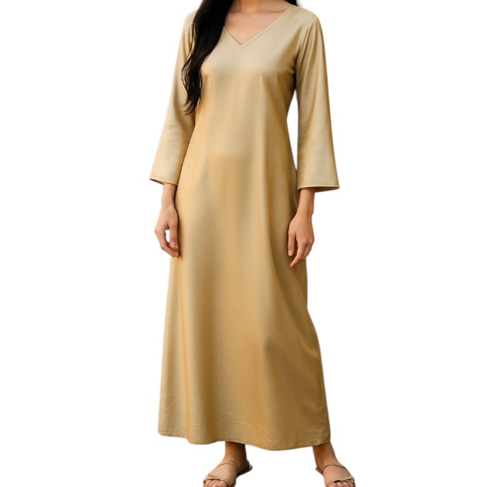 Vintage Kathlin Argiro Gold Satin V-Neck Slit Sides Maxi/Tunic Dress Size: 12